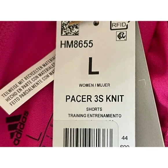 Adidas Shorts Women’s Size Large L‎ Pacer 3S Knit Pink Black Logo Three Stripes - Picture 6 of 8